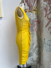 Load image into Gallery viewer, JPG Fuzzi Yellow Mesh Midi Dress