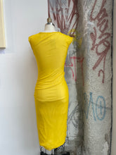 Load image into Gallery viewer, JPG Fuzzi Yellow Mesh Midi Dress