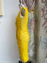 Load image into Gallery viewer, JPG Fuzzi Yellow Mesh Midi Dress