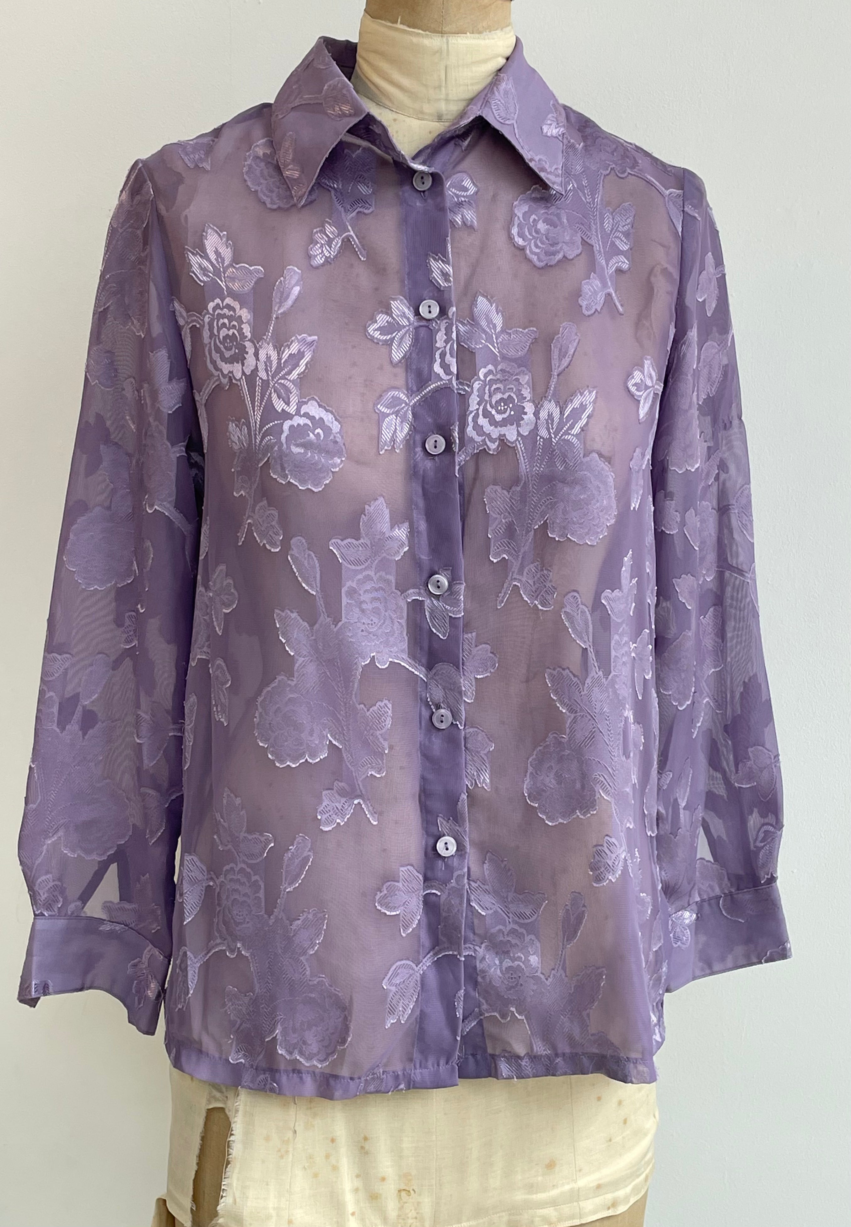 m*.様 JACQUARD FLOWER PATTERN SHEER BLOUS JACQUARD FLOWER PATTERN SHEER BLOUSE