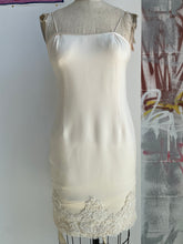 Load image into Gallery viewer, 100% Silk Cream Mini Dress with Embellished Hem