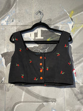 Load image into Gallery viewer, Upcycled Cherry Print Denim Bustier Tank
