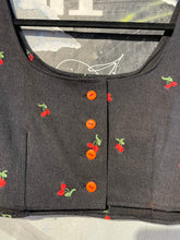 Load image into Gallery viewer, Upcycled Cherry Print Denim Bustier Tank
