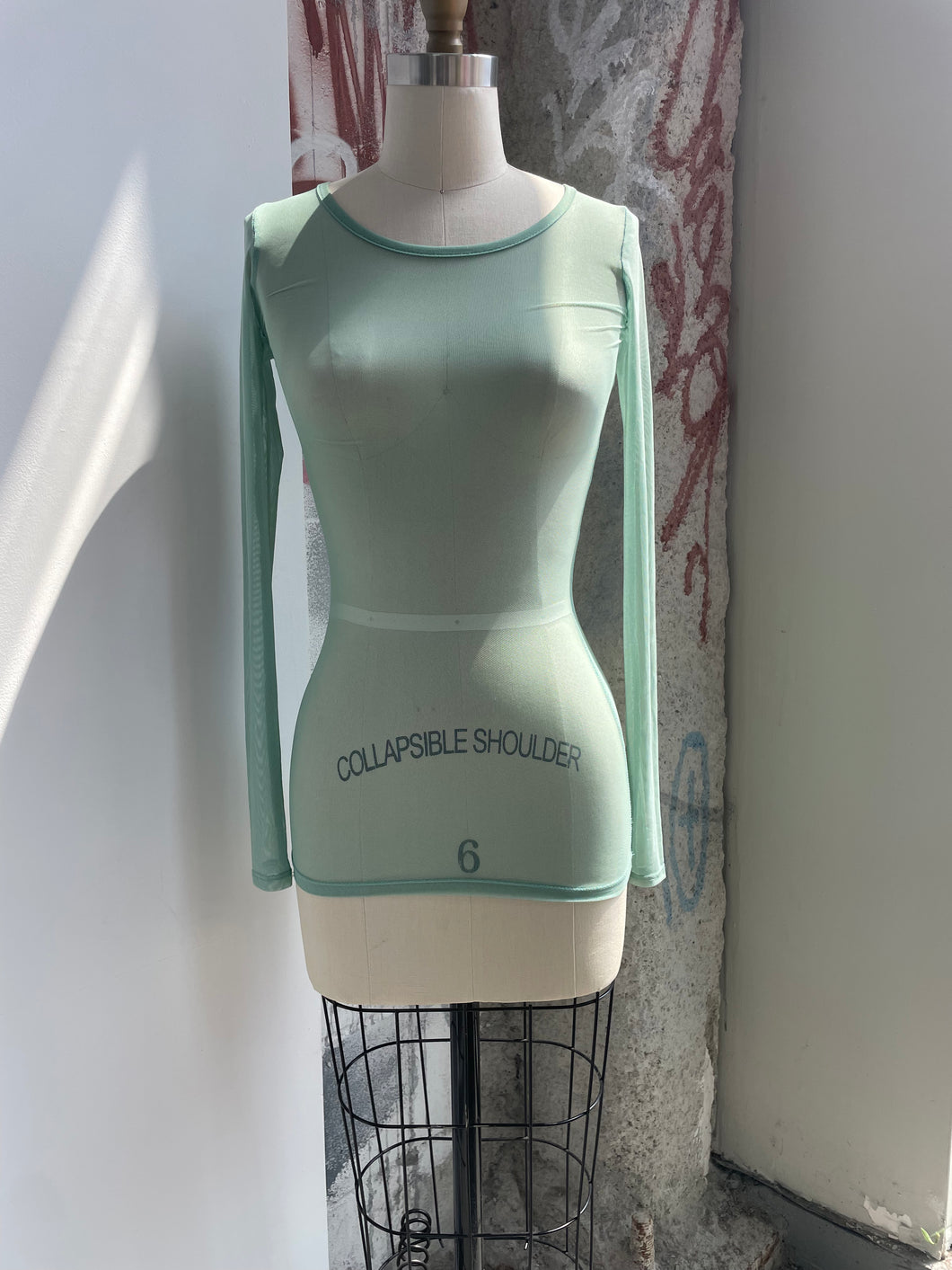 Y2K Mint Green Mesh Long Sleeves Top