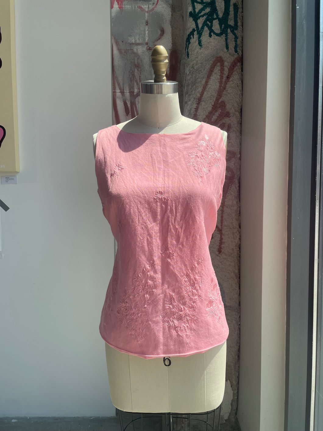 90s Ramie-Blend Embroidered Top