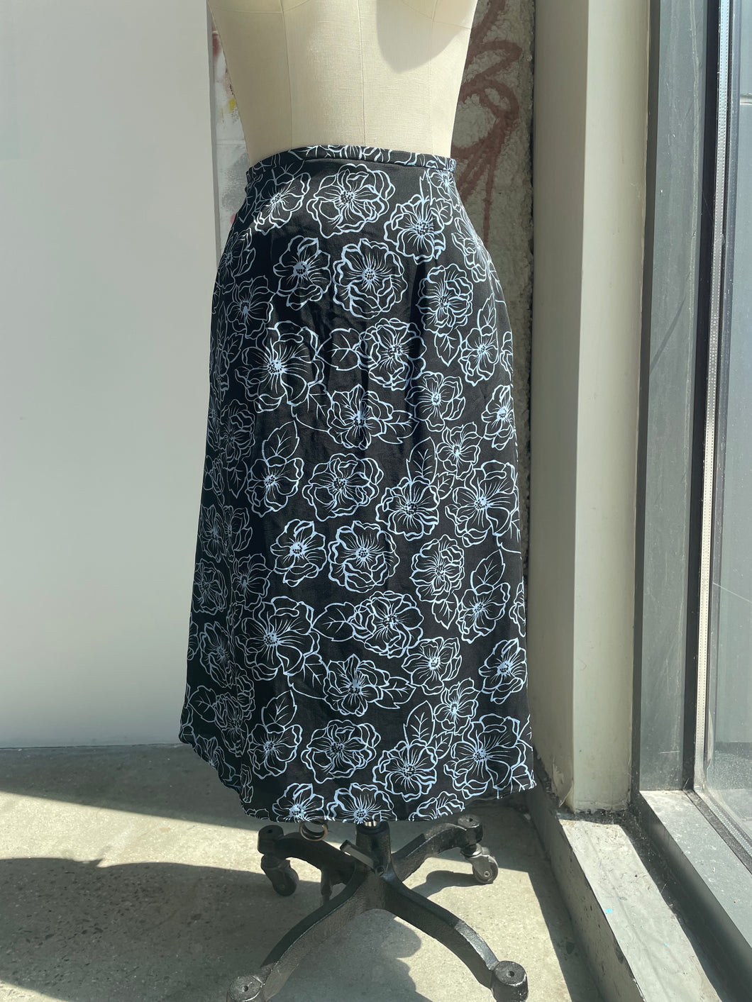 100% Silk Skirt w/ Blue Flowers