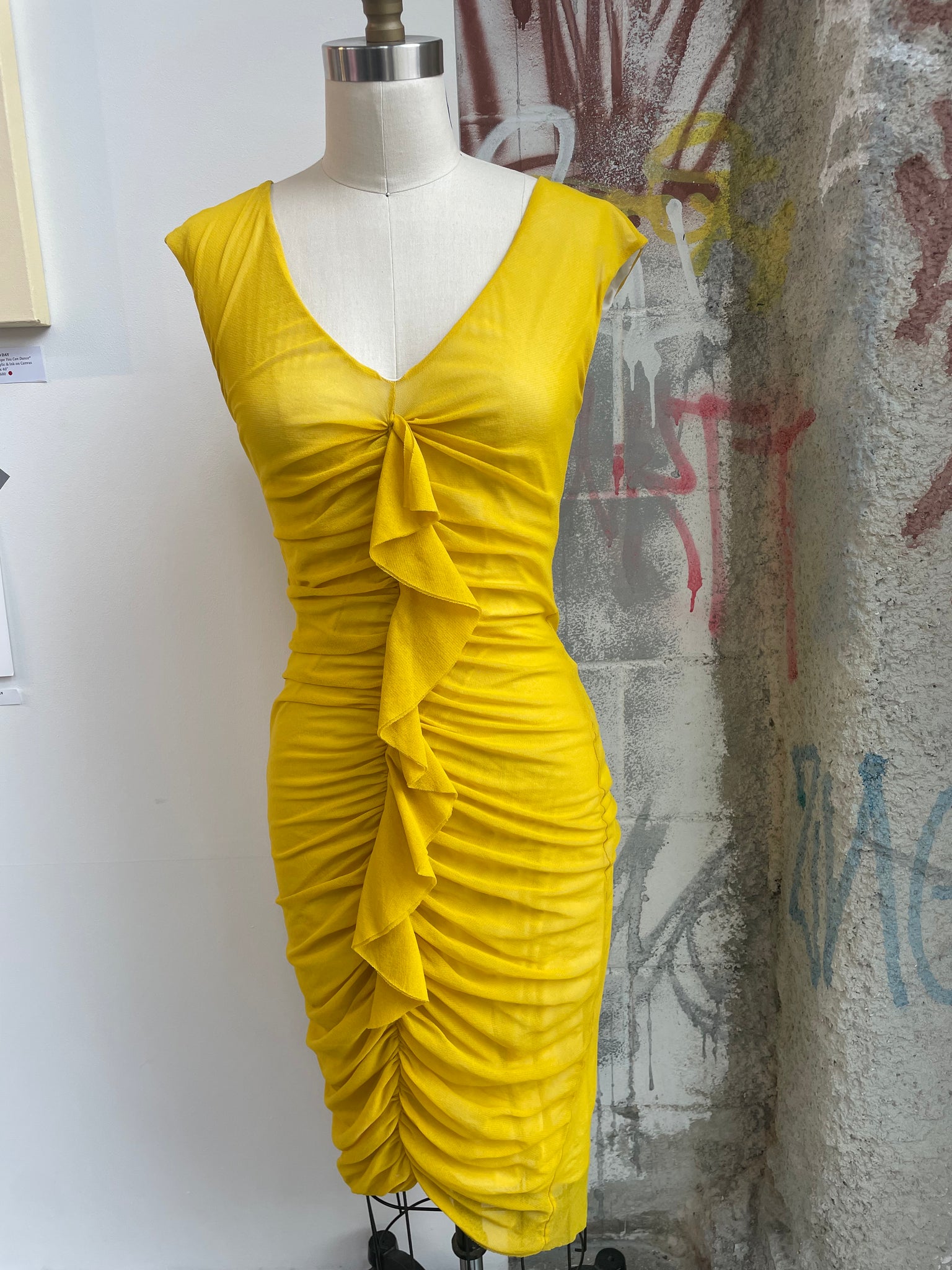 JPG Fuzzi Yellow Mesh Midi Dress JPG Fuzzi Yellow Mesh Midi Dress
