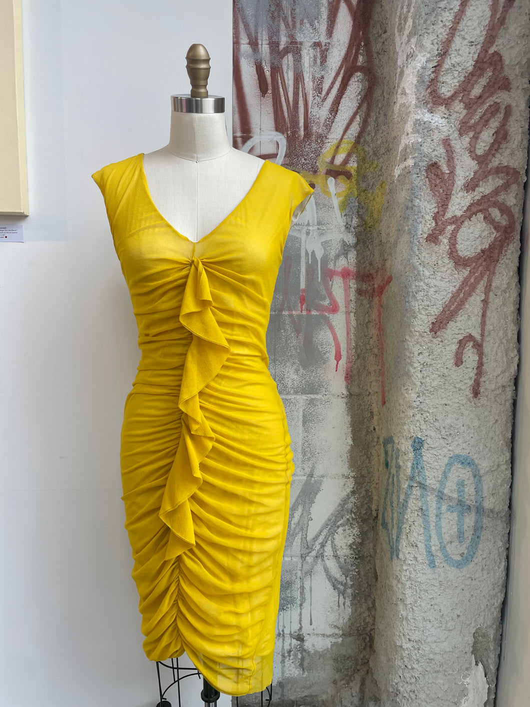 JPG Fuzzi Yellow Mesh Midi Dress