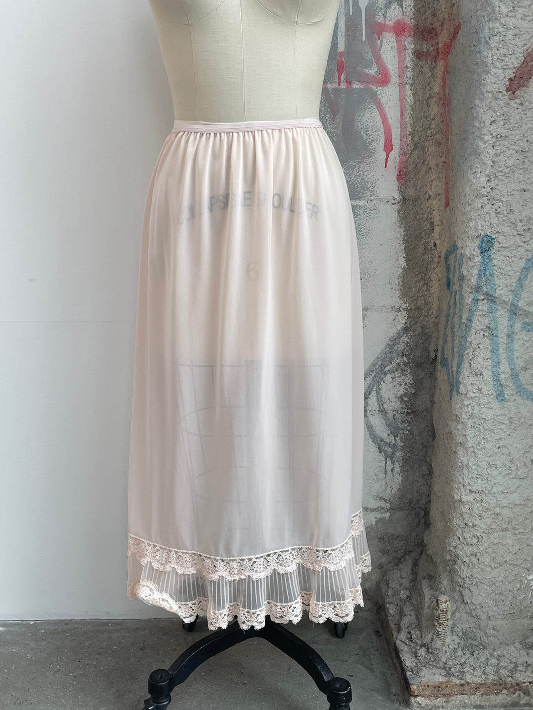 Midi Slip Skirt w/ Pleated & Lace Trim