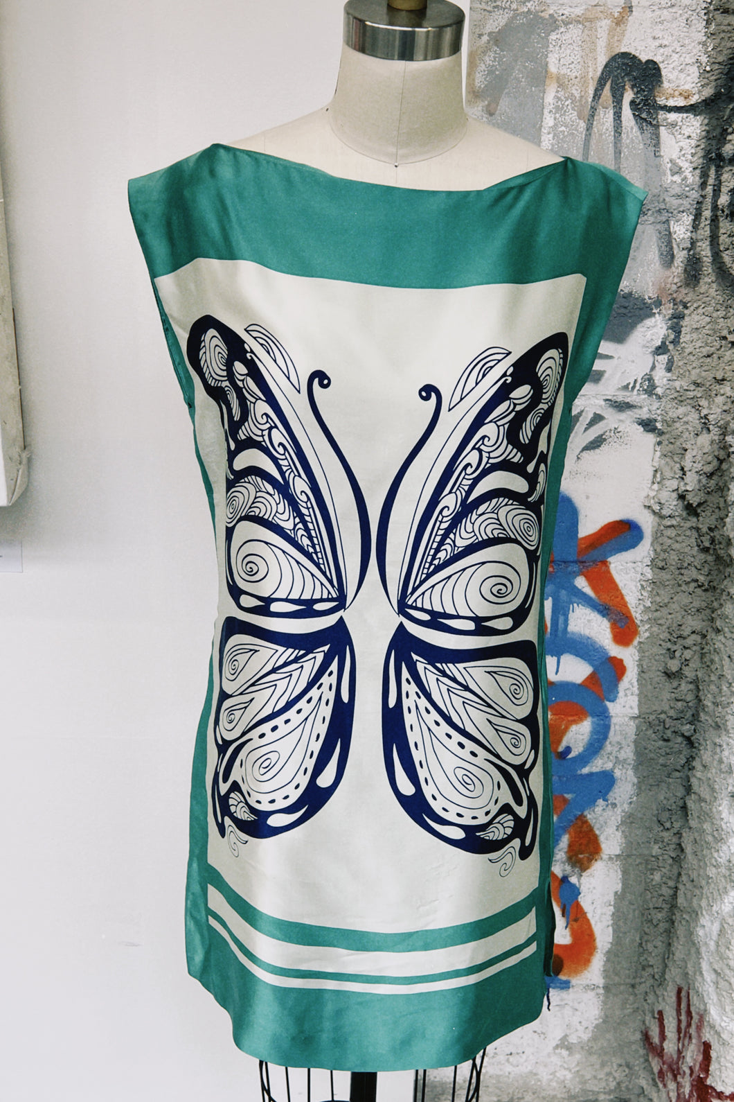 Boxy Butterfly Silk Mini Dress