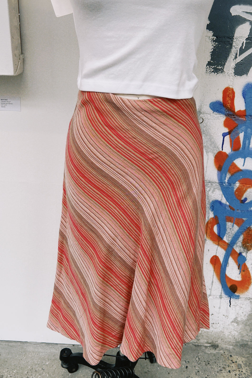 Y2K Pink/Red/Brown Diagonal Stripe Midi Skirt