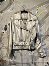 Load image into Gallery viewer, Silver Vakko Metallic Leather Jacket
