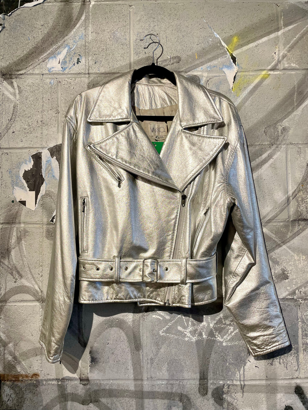 Silver Vakko Metallic Leather Jacket