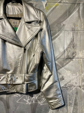 Load image into Gallery viewer, Silver Vakko Metallic Leather Jacket
