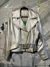 Load image into Gallery viewer, Silver Vakko Metallic Leather Jacket
