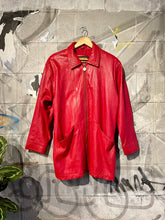 Load image into Gallery viewer, Red Leather Jacket with Coin Toggle Zipper
