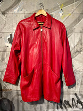 Load image into Gallery viewer, Red Leather Jacket with Coin Toggle Zipper
