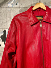 Load image into Gallery viewer, Red Leather Jacket with Coin Toggle Zipper
