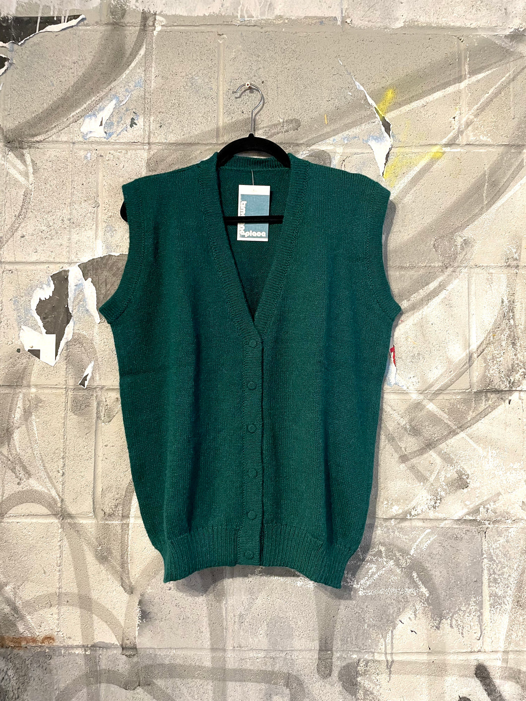 VIntage Teal Knit Wool Vest