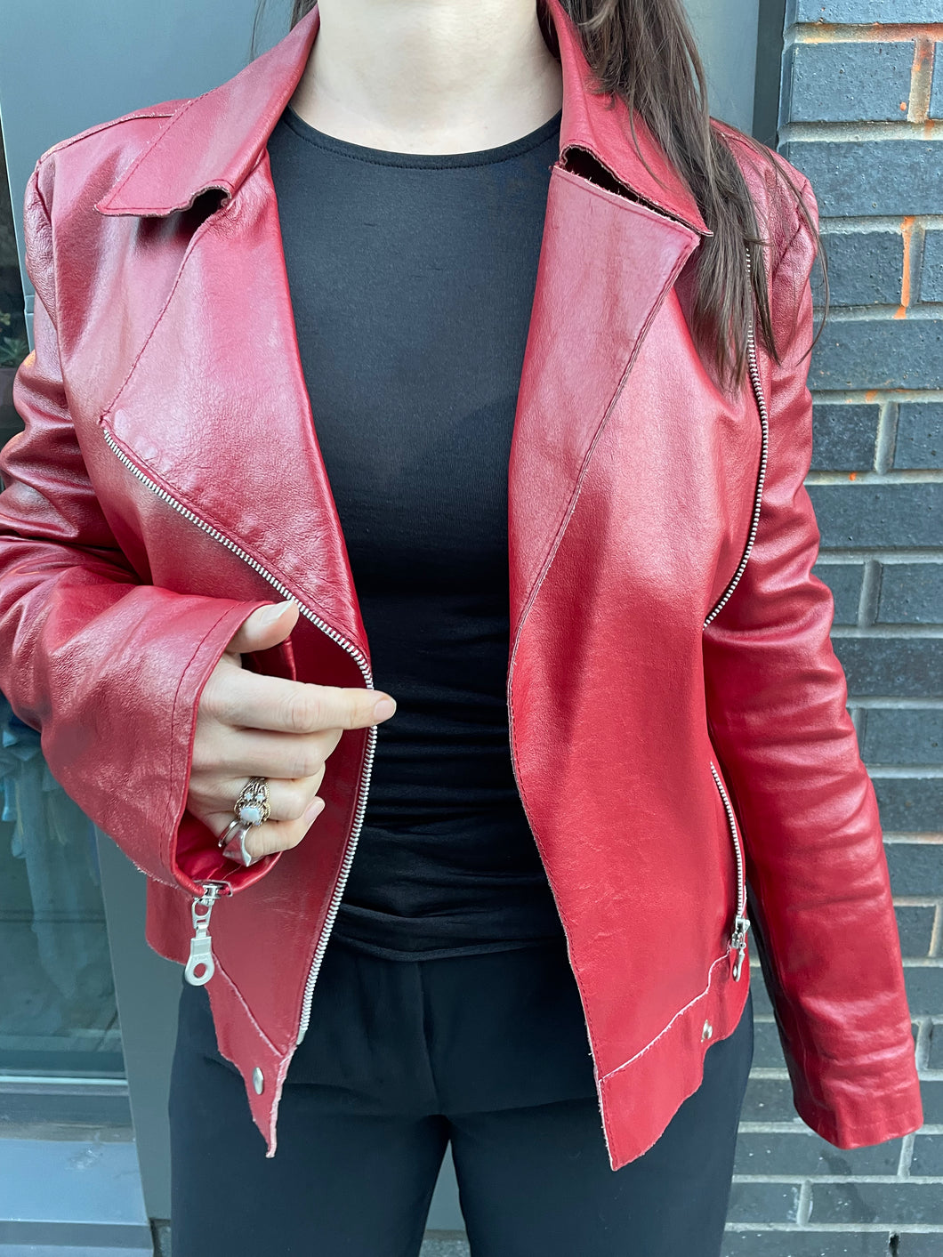 Italian Cropped Red Leather Jacket