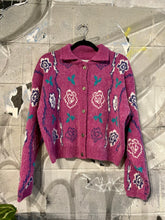 Load image into Gallery viewer, 1980s Fuzzy Knit Floral Cardigan
