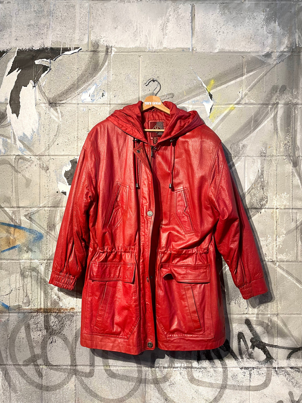 Vintage Red Leather Coat