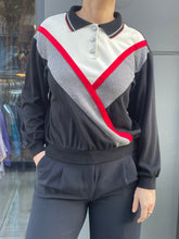 Load image into Gallery viewer, Houndstooth Striped Red/White Polo Sweater
