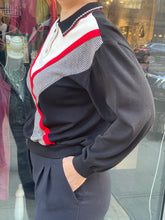 Load image into Gallery viewer, Houndstooth Striped Red/White Polo Sweater
