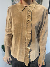 Load image into Gallery viewer, Suede Ruffle Front Button Blouse

