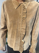 Load image into Gallery viewer, Suede Ruffle Front Button Blouse
