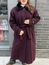 Load image into Gallery viewer, Plum Wool Coat w/ Faux Fur Collar
