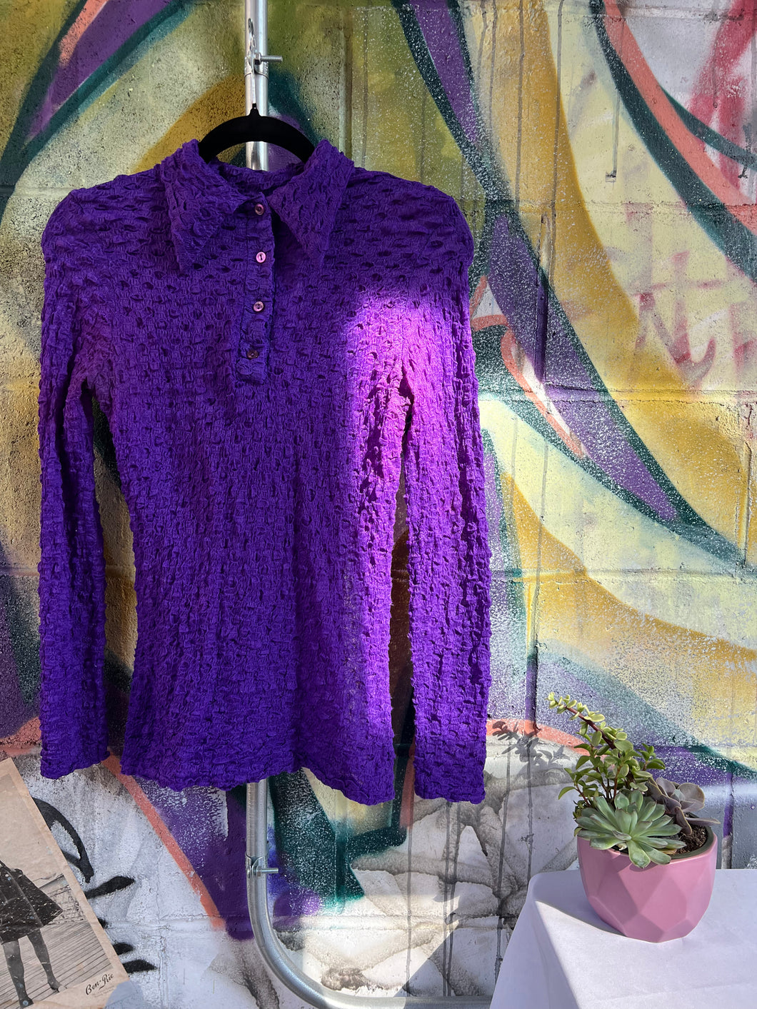 1970s Purple Mesh Popcorn Shirt