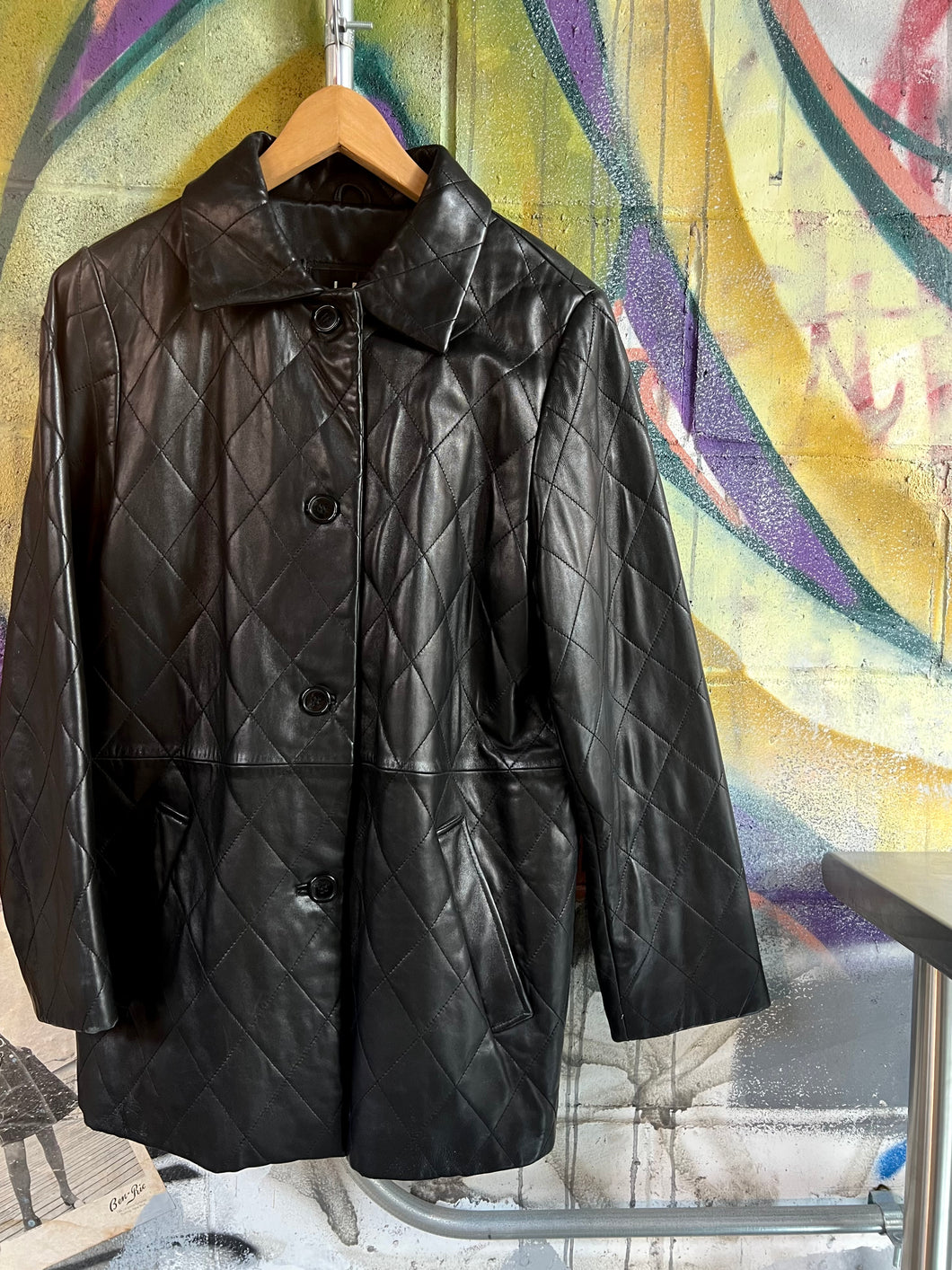 Vintage LNR Quilted Black Leather Jacket