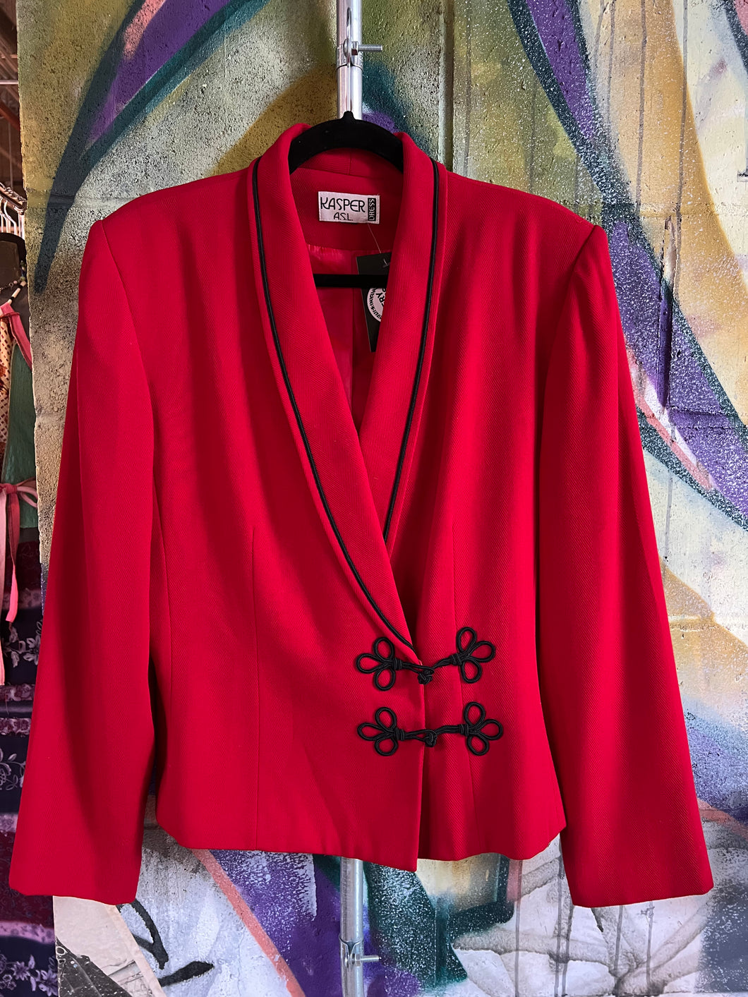 Vintage Red Frog Closure Blazer