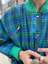 Load image into Gallery viewer, Plaid 80s Puffer Bomber Jacket

