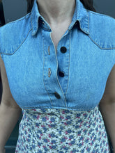 Load image into Gallery viewer, 90s Denim &amp; Floral Mini Dress
