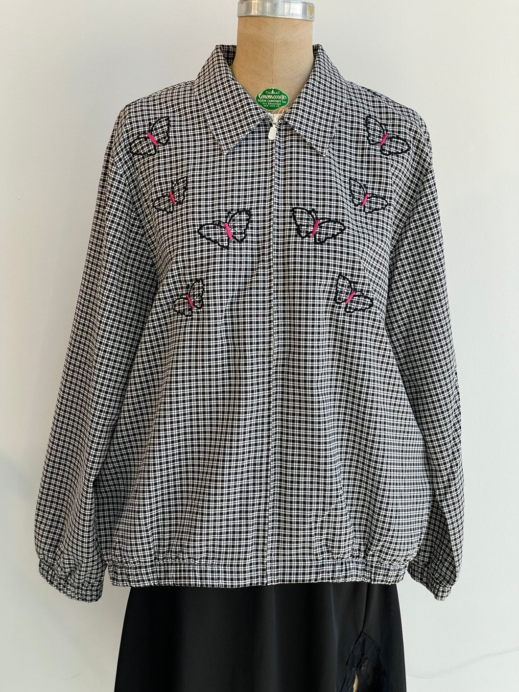 90s Gingham Butterfly Zip-Up