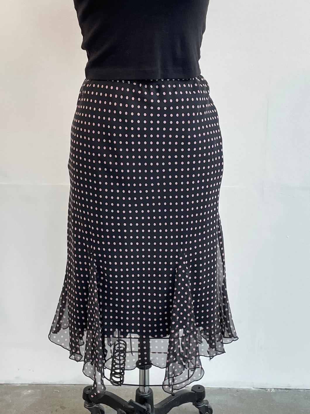 Pink Polka Dot Midi Skirt