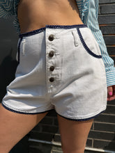 Load image into Gallery viewer, Polka Dots Trim White Denim Shorts
