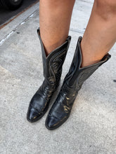 Load image into Gallery viewer, Black Cowboy Boots w/ Blue Stitching
