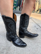 Load image into Gallery viewer, Black Cowboy Boots w/ Blue Stitching
