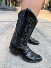 Load image into Gallery viewer, Black Cowboy Boots w/ Blue Stitching
