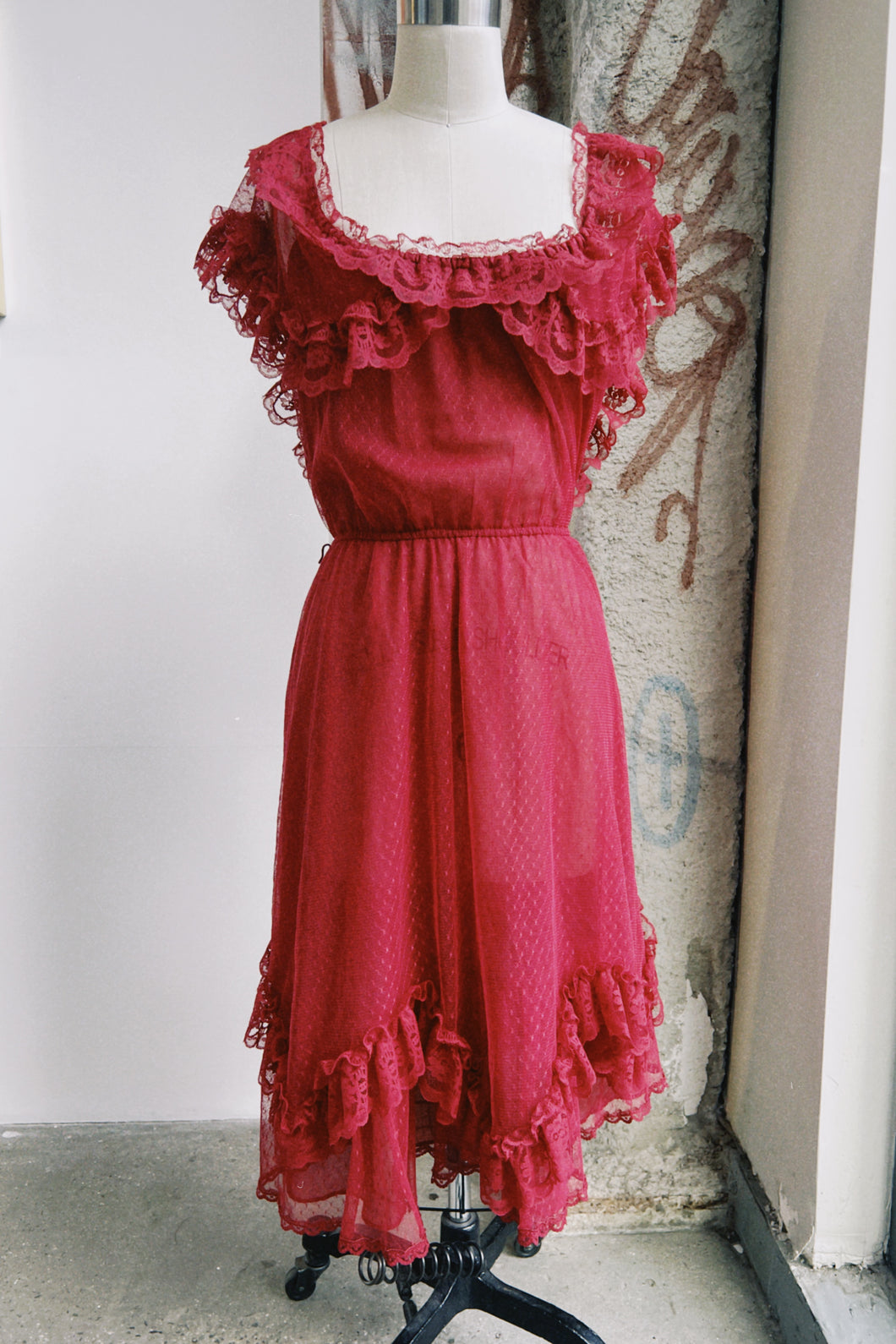 80s Red Lace Dress
