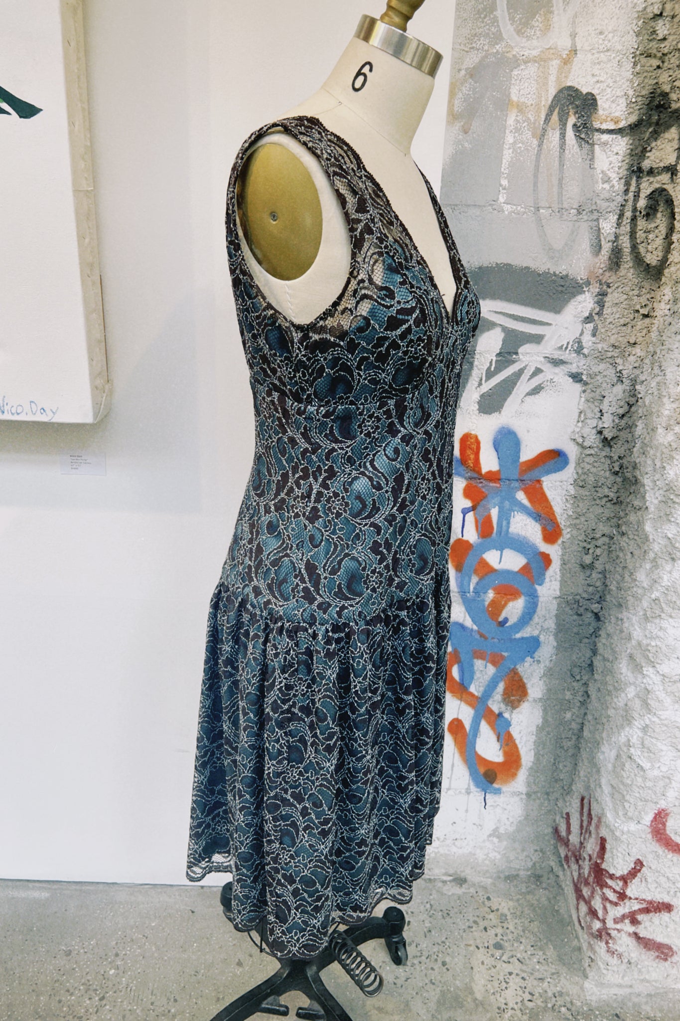 80s Brown/Blue Lace Dress