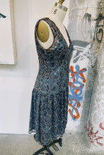 Load image into Gallery viewer, 80s Brown/Blue Lace Dress
