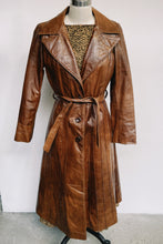 Load image into Gallery viewer, Fitted Long Brown Leather Jacket w/ Belt
