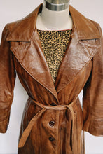 Load image into Gallery viewer, Fitted Long Brown Leather Jacket w/ Belt
