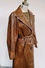Load image into Gallery viewer, Fitted Long Brown Leather Jacket w/ Belt
