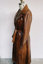 Load image into Gallery viewer, Fitted Long Brown Leather Jacket w/ Belt
