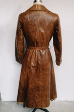 Load image into Gallery viewer, Fitted Long Brown Leather Jacket w/ Belt
